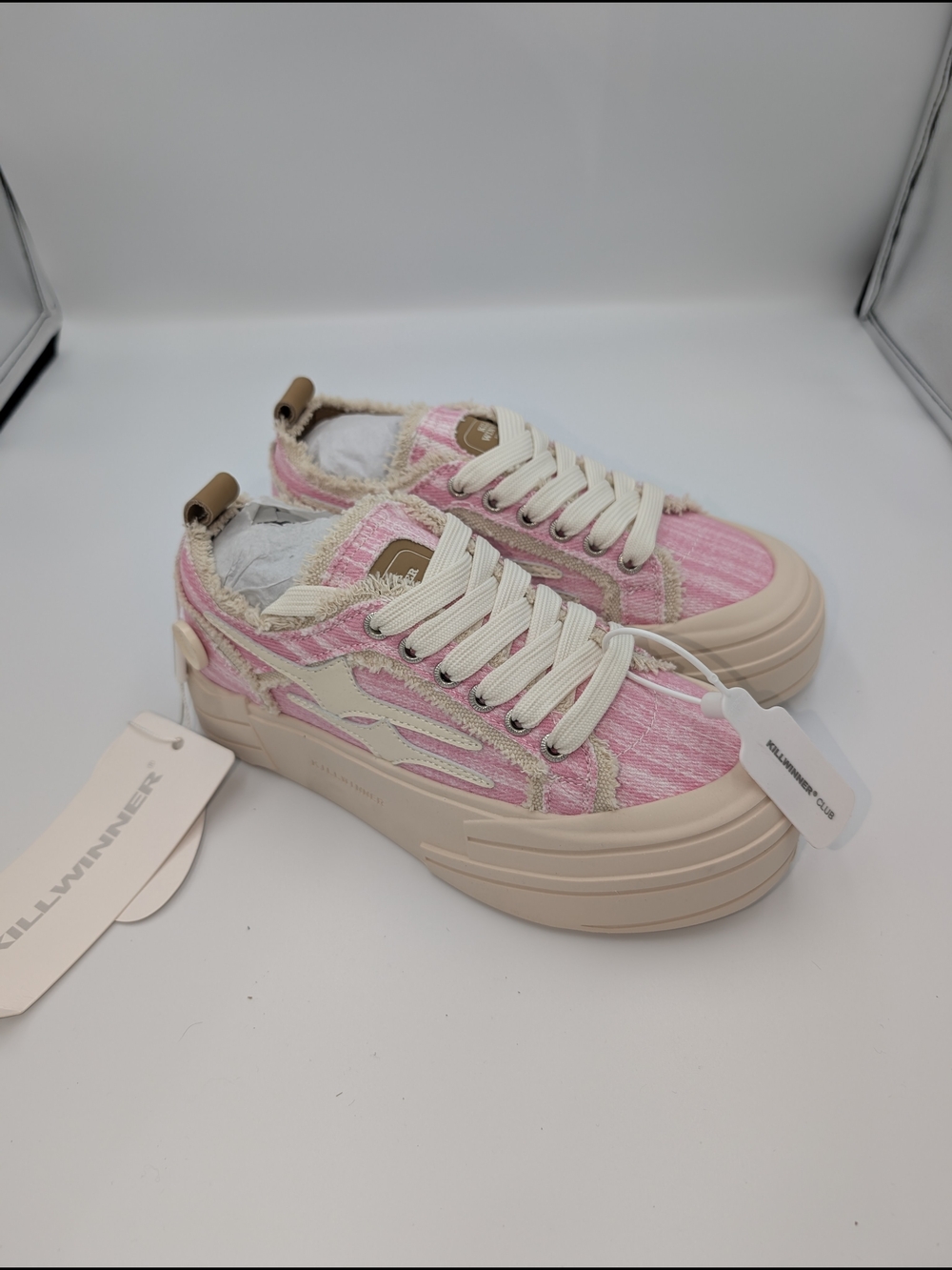 Women’s Pink Platform Lace-Up Sneakers with Cream Accents by